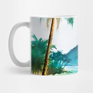 Watercolor tropical beach scene with palm trees Mug